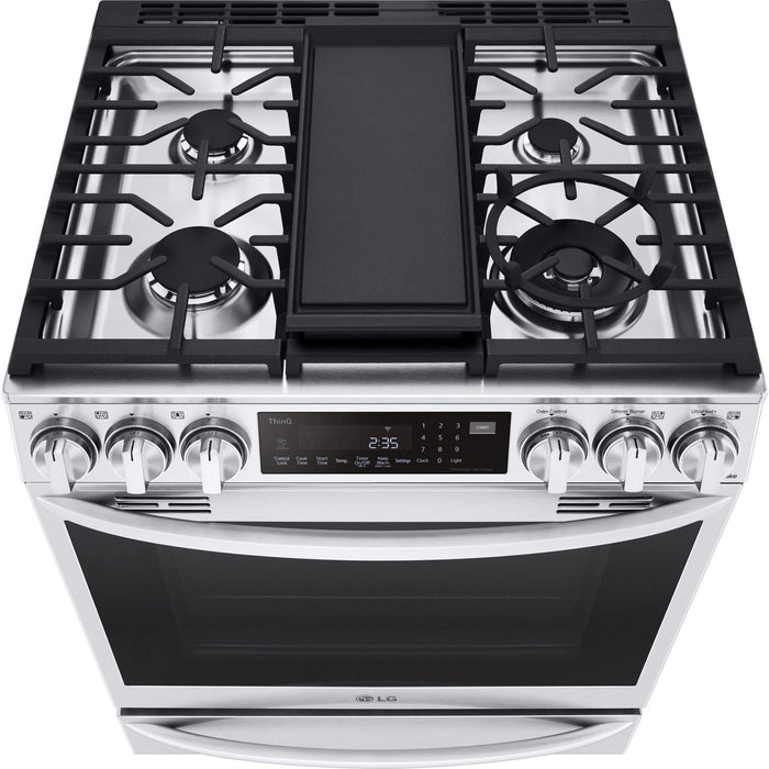 LG 30 in. 6.3-Cu. Ft. Smart Wi-Fi Enabled ProBake Convection InstaView Gas Slide-in Range with Air Fry, Stainless Steel