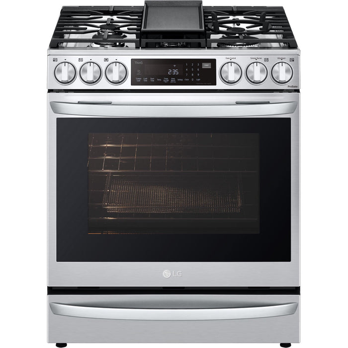 LG 30 in. 6.3-Cu. Ft. Smart Wi-Fi Enabled ProBake Convection InstaView Gas Slide-in Range with Air Fry, Stainless Steel