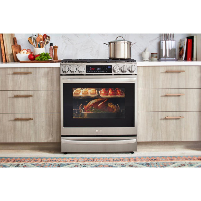 LG 30 in. 6.3-Cu. Ft. Smart Wi-Fi Enabled ProBake Convection InstaView Gas Slide-in Range with Air Fry, Stainless Steel