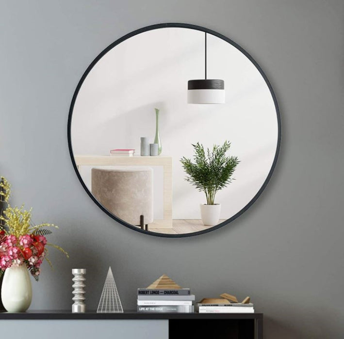 Design Element Vera 28" x 28" Round Vanity Mirror with Stainless Steel Frame