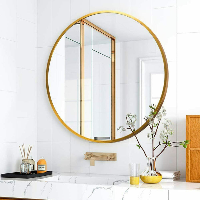 Design Element Vera 28" x 28" Round Vanity Mirror with Stainless Steel Frame