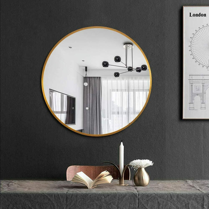 Design Element Vera 28" x 28" Round Vanity Mirror with Stainless Steel Frame