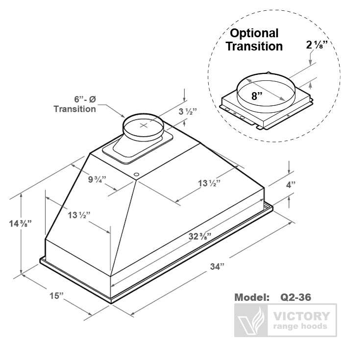 VICTORY Q2 36 inch Range Hood Insert with 450/600 CFM Remote Blower in Stainless Steel