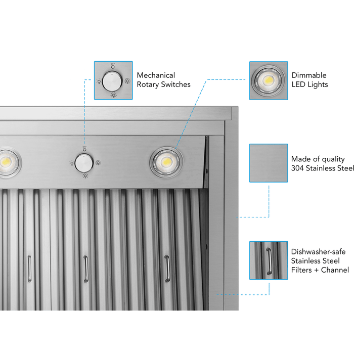 Victory Star 42 inch 900 CFM Range Hood Insert - (Double blower) in Stainless Steel