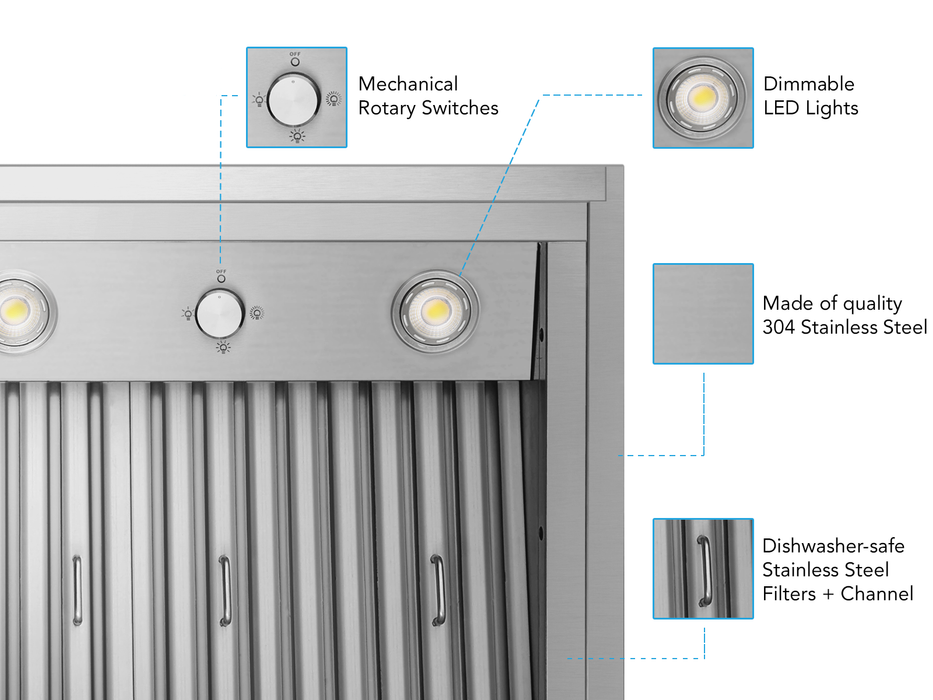 Victory Star 42 inch 900 CFM Range Hood Insert - (Double blower) in Stainless Steel