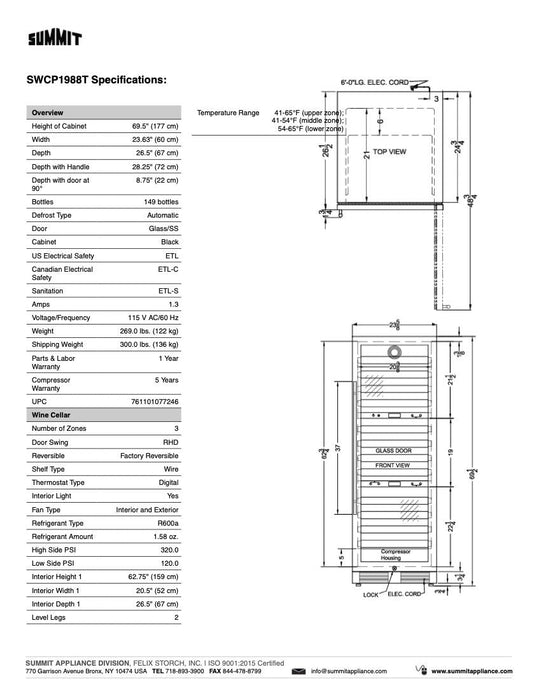 SUMMIT 24 in. 149-Bottle Triple Zone Wine Cellar