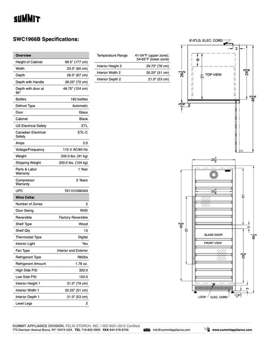 SUMMIT 24 in. 162-Bottle Dual Zone Wine Cellar