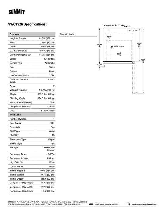 SUMMIT 24 in. 171-Bottle Wine Cellar