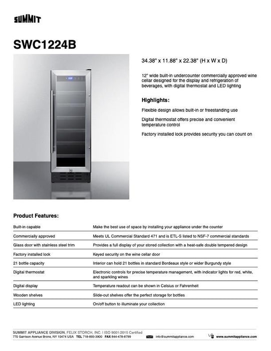 Summit 12 in. Slim Built-In Wine Cellar