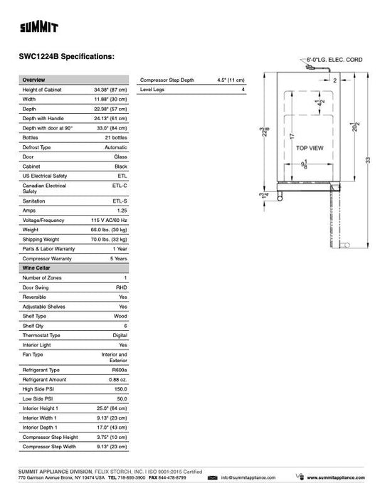 Summit 12 in. Slim Built-In Wine Cellar