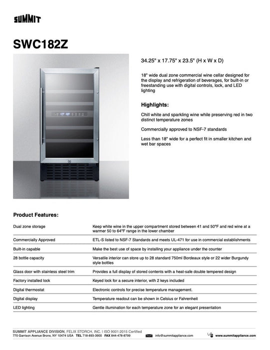 Summit 18 in. Built-In Dual Zone Wine Cellar