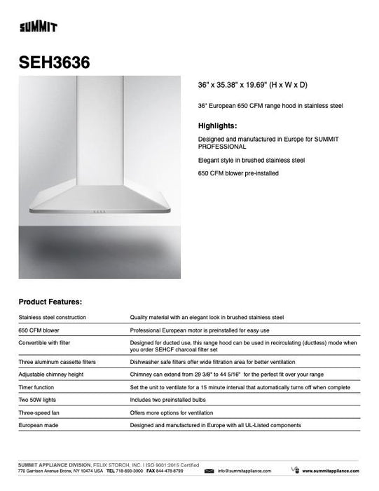 Summit Wall-Mounted Range Hood in Stainless Steel