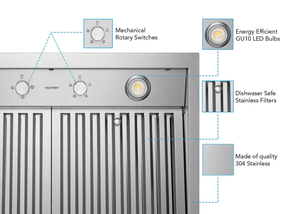 VICTORY Twister -30 inch Wall Mount Range Hood with 450/600 CFM Remote Blower in Stainless Steel