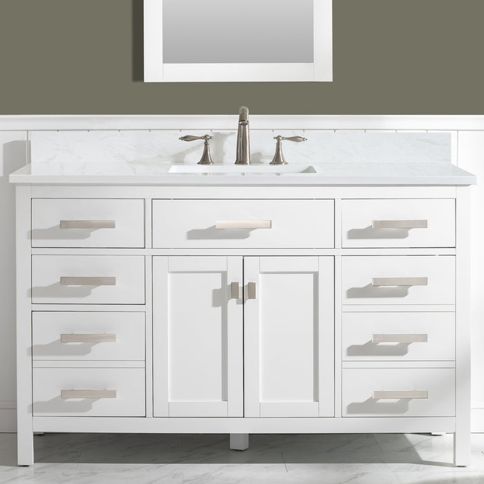 Valentino 54" Single Sink Vanity with White Quartz Top