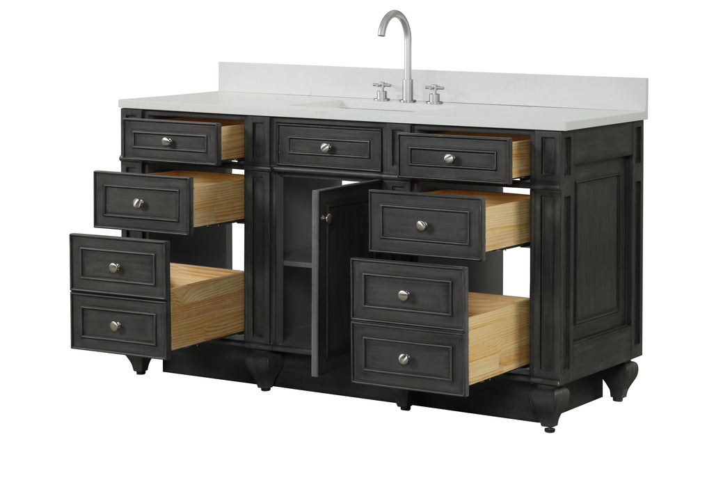 Winston 60" Single Sink Vanity with White Quartz Top