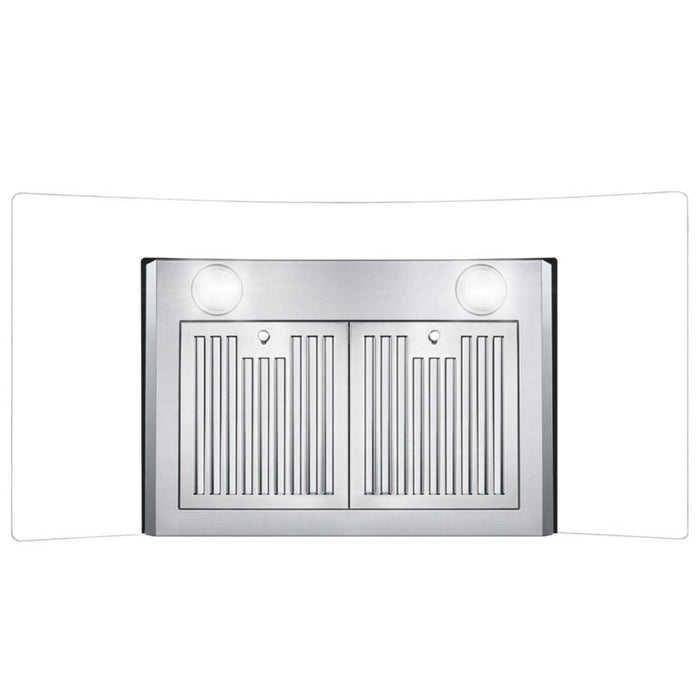 Cosmo 36" 380 CFM Convertible Wall Mount Range Hood with Glass Canopy and Digital Touch Controls.