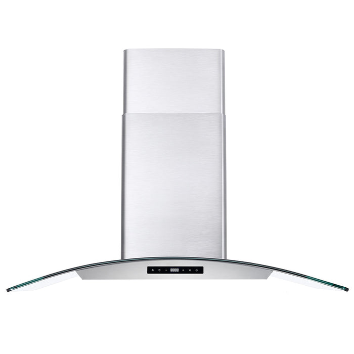 Cosmo 36" Convertible Wall-Mounted Range Hood with 380 CFM, Glass Canopy, Digital Touch Controls, and Carbon Filter Kit