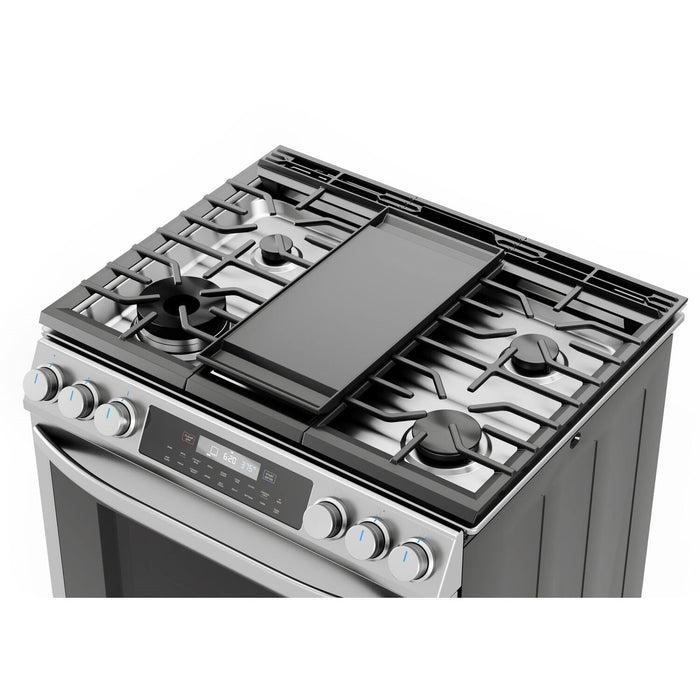 Midea 30-Inch Smart Slide-In Gas Range with 5 Sealed Burners, Wi-Fi Enabled, 6.1 Cu. Ft. Capacity, Pro Style, True Convection, Stainless Steel