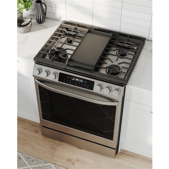 Midea 30-Inch Smart Slide-In Gas Range with 5 Sealed Burners, Wi-Fi Enabled, 6.1 Cu. Ft. Capacity, Pro Style, True Convection, Stainless Steel