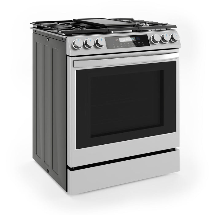 Midea 30-Inch Smart Slide-In Gas Range with 5 Sealed Burners, Wi-Fi Enabled, 6.1 Cu. Ft. Capacity, Pro Style, True Convection, Stainless Steel