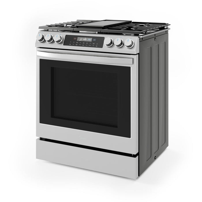 Midea 30-Inch Smart Slide-In Gas Range with 5 Sealed Burners, Wi-Fi Enabled, 6.1 Cu. Ft. Capacity, Pro Style, True Convection, Stainless Steel