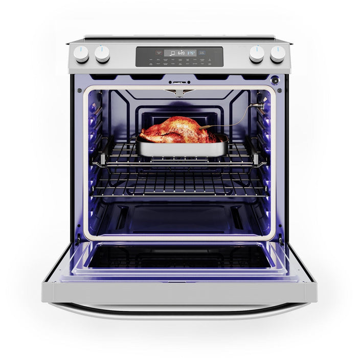 Midea 30-Inch Smart Slide-In Electric Range with 5 Elements, Wi-Fi Enabled, 6.3 Cu. Ft. Capacity, Standard Convection, Stainless Steel