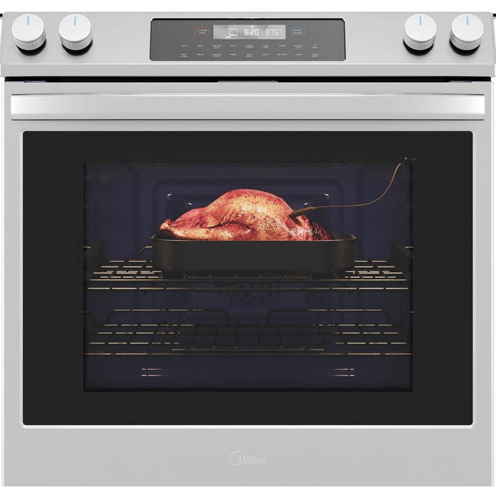 Midea 30-Inch Smart Slide-In Electric Range with 5 Elements, Wi-Fi Enabled, 6.3 Cu. Ft. Capacity, Standard Convection, Stainless Steel