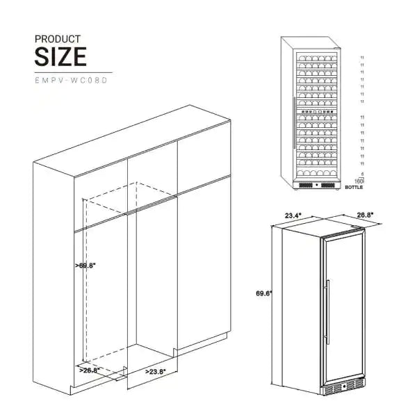 Empava 70-inch Tall Dual Zone Wine Cooler in Stainless Steel