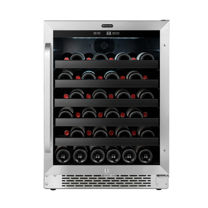 Whynter 24 inch Built-In 46-Bottle Undercounter Stainless Steel Wine Refrigerator with Reversible Door, Digital Control, Lock & Carbon Filter