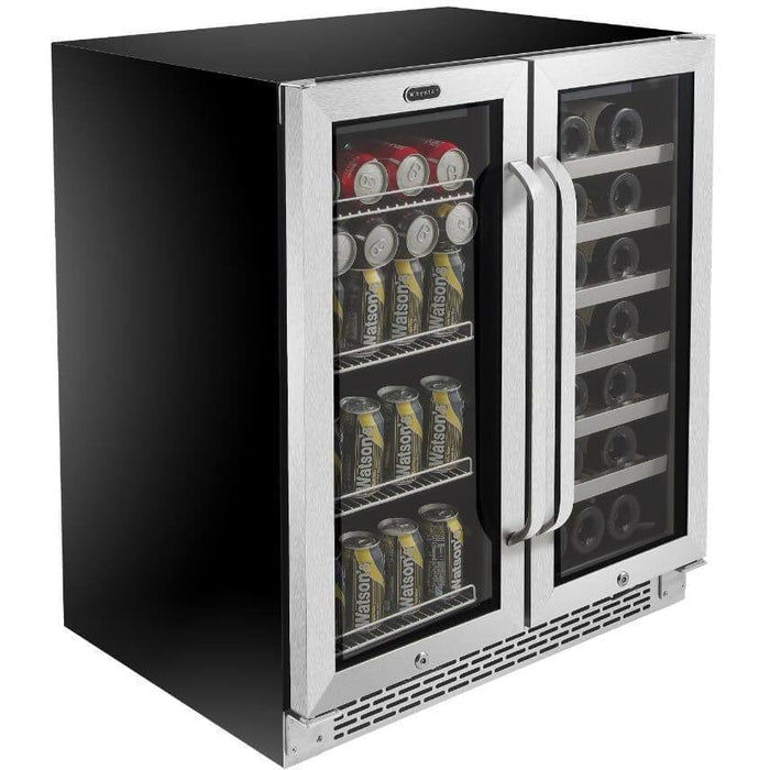 Whynter 30″ Built-In French Door Dual Zone Wine Refrigerator with a Capacity for 33 Bottles and 88 Cans Beverage Center