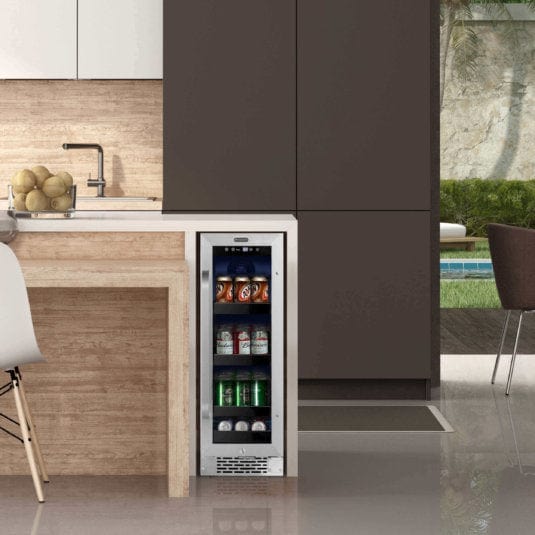 Whynter 12 inch Built-In 60 Can Undercounter Stainless Steel Beverage Refrigerator with Reversible Door, Digital Control, Lock and Carbon Filter