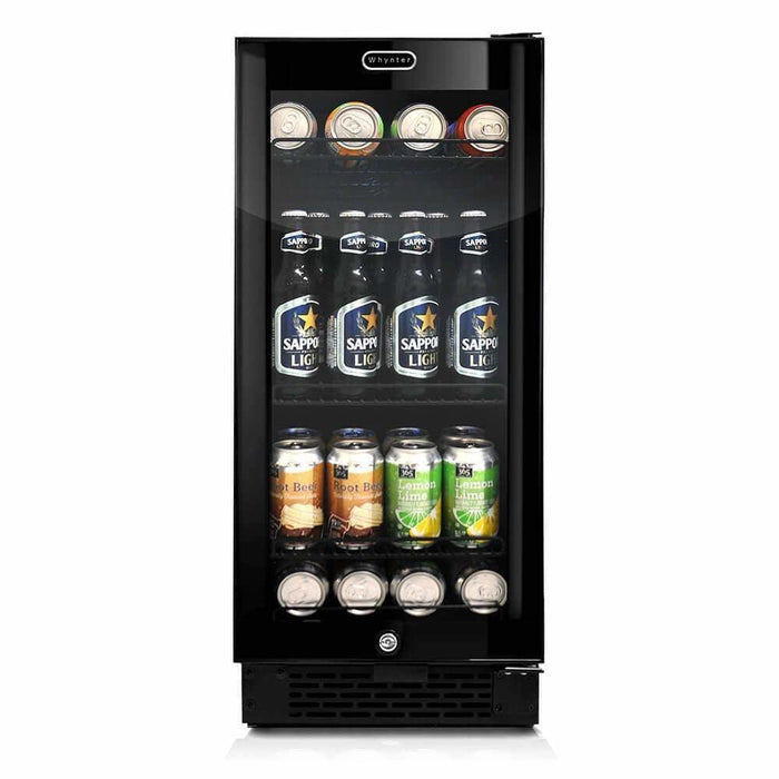 Whynter Built-in Black Glass Beverage Refrigerator, 80-Can Capacity, 3.4 cu. ft.