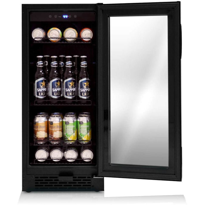 Whynter Built-in Black Glass Beverage Refrigerator, 80-Can Capacity, 3.4 cu. ft.